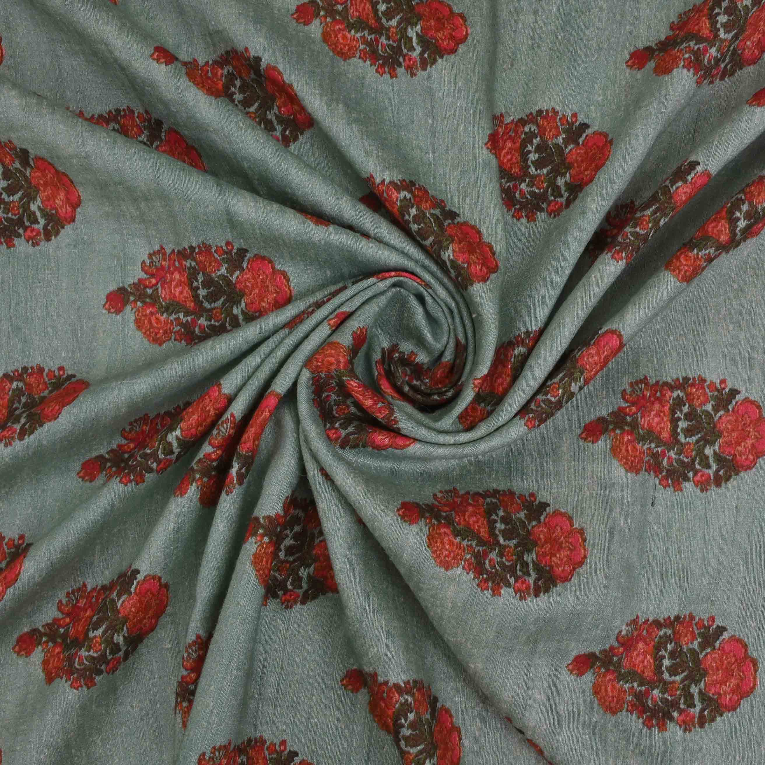 Cambridge Blue Printed Matka Fabric