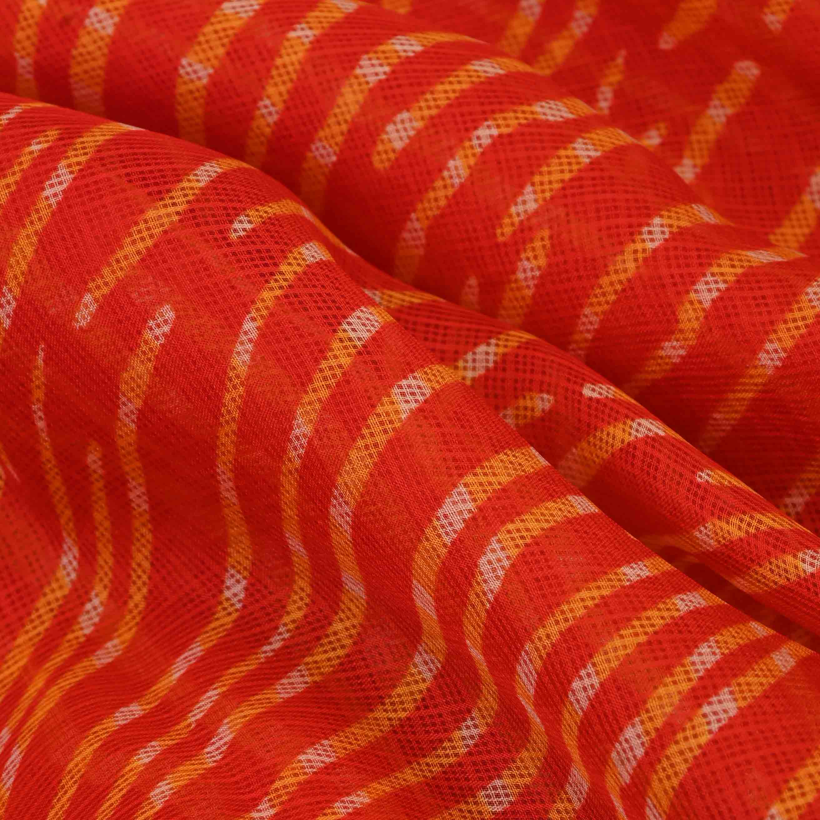 Vermillion Orange Printed Kota Fabric