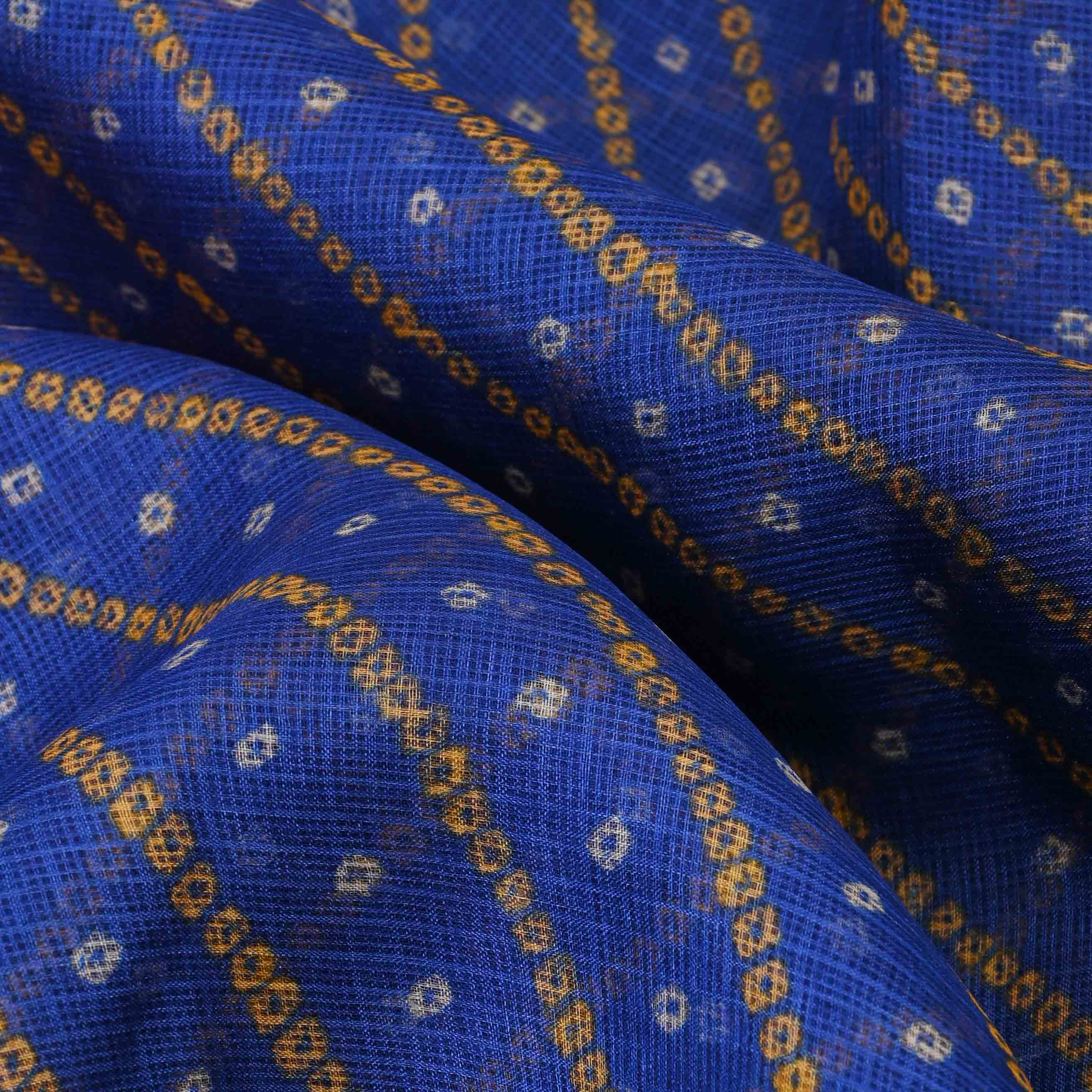 Navy Blue Printed Bandhani Kota Fabric