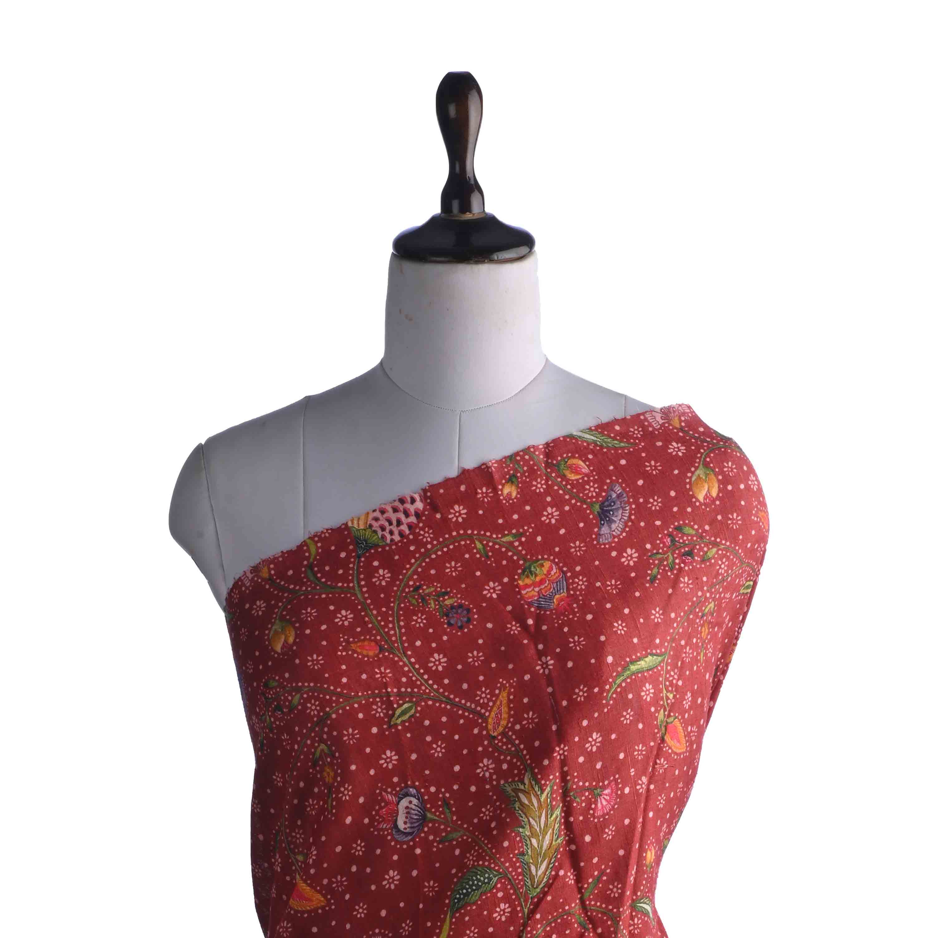 Fire Brick Printed Matka Fabric