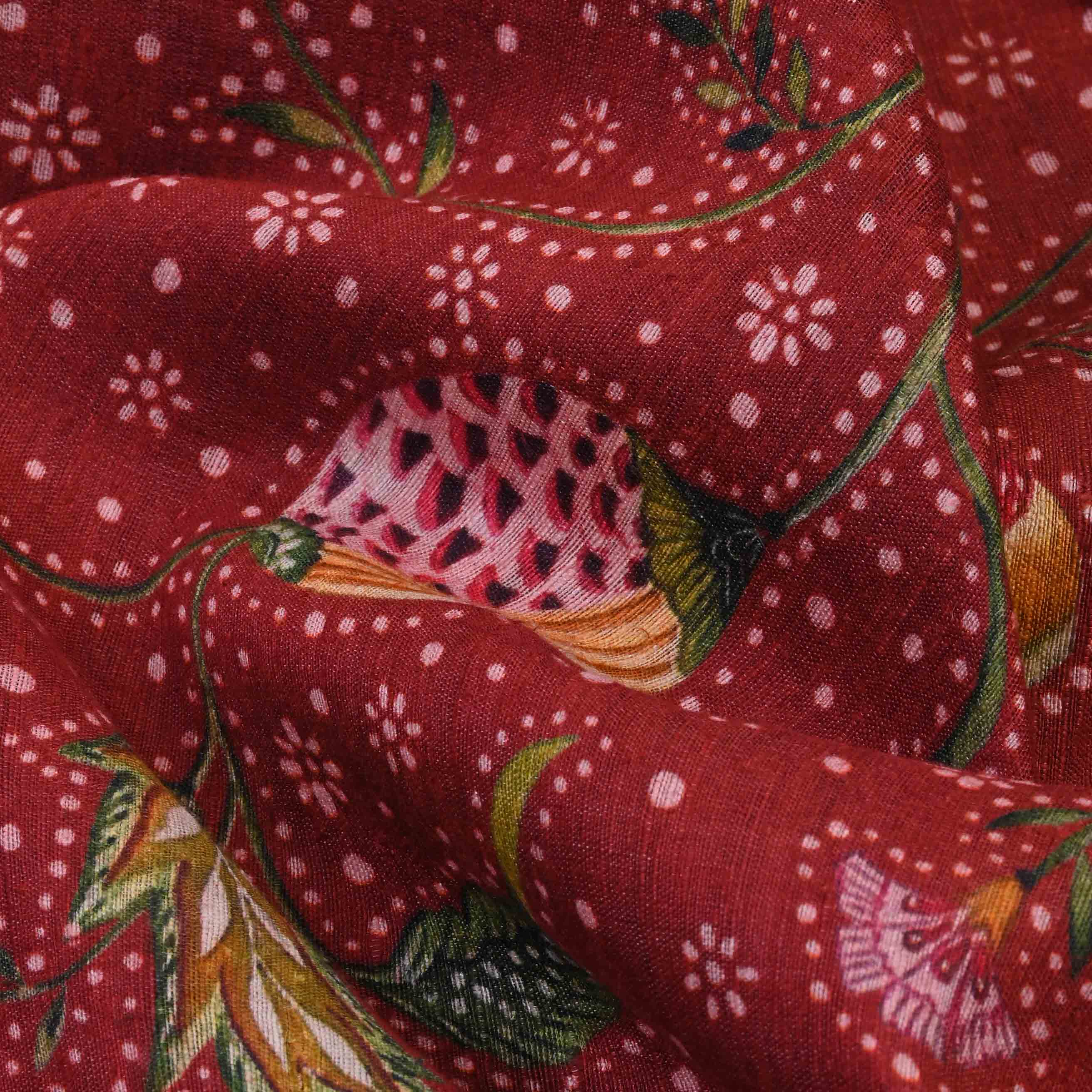 Fire Brick Printed Matka Fabric