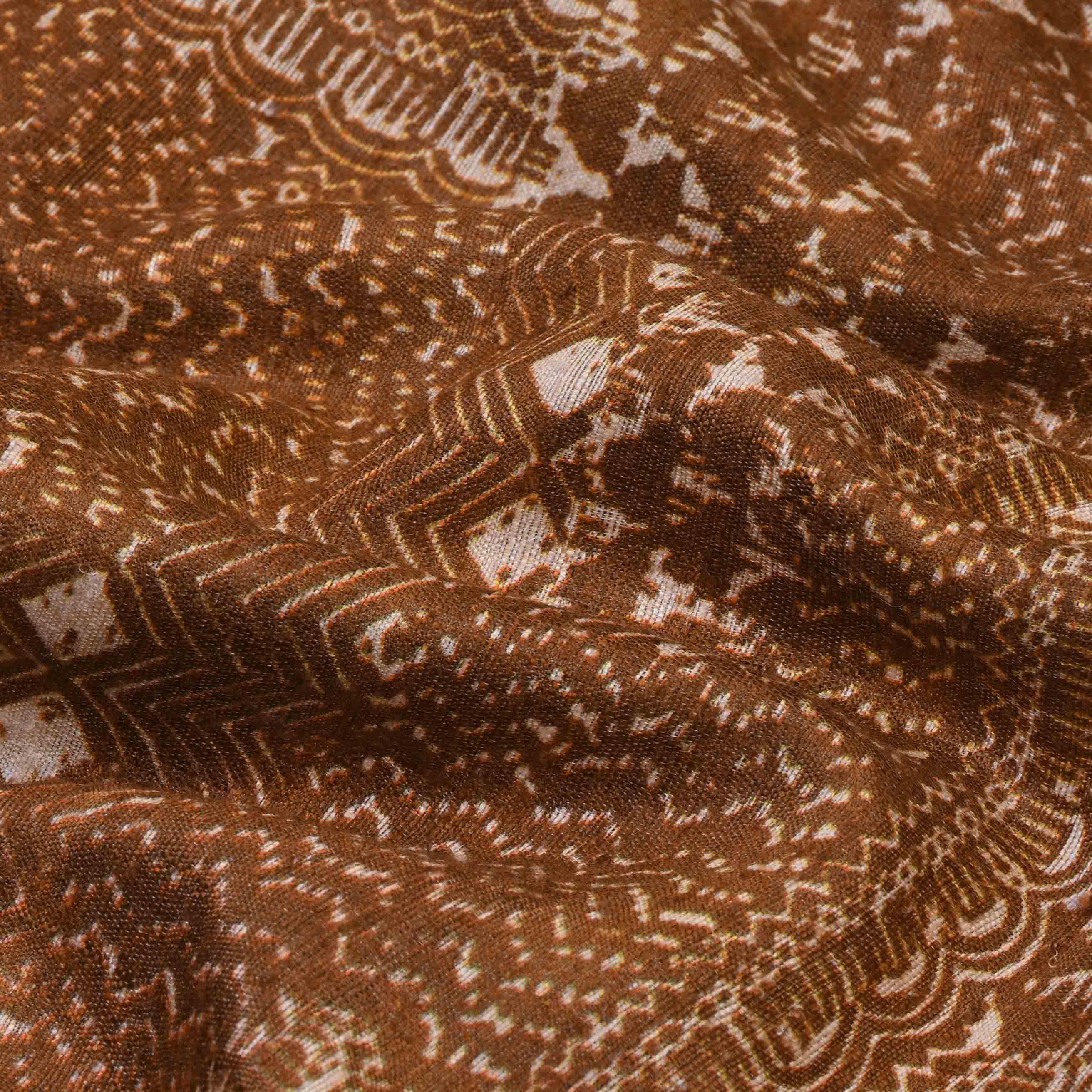 Russet Brown Printed Matka Fabric