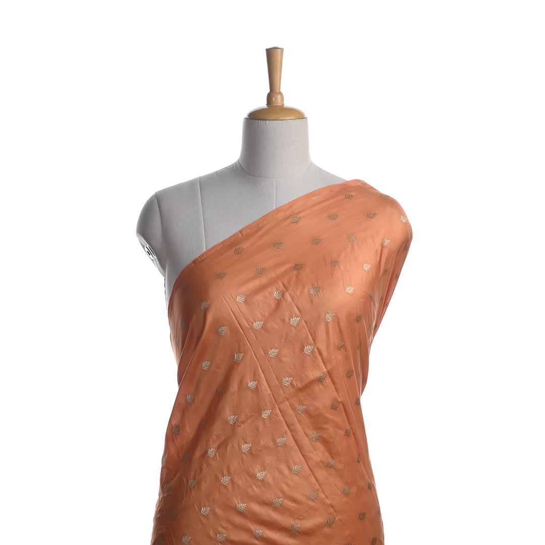 Coral Orange Banarasi Fabric With Floral Buttis